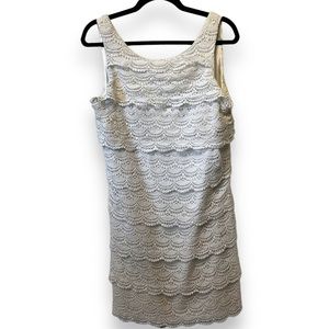 White House Black Market Layered Ruffled Lace Sheath Mini Dress 12 White Formal